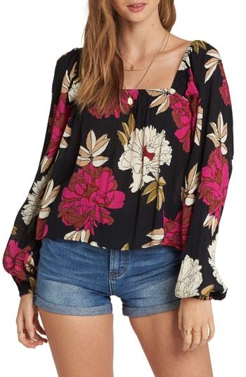 Women's Billabong Mi Amore Floral Print Top - Black