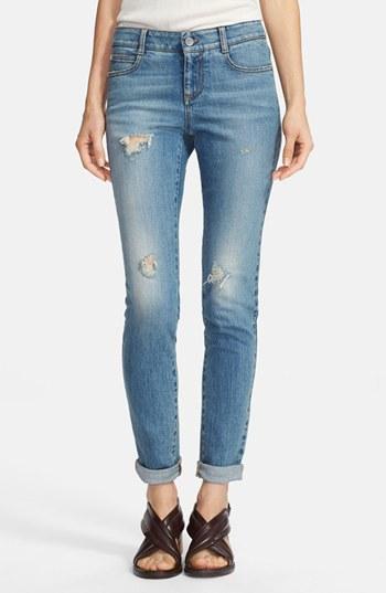 Stella Mccartney Distressed Skinny Ankle Jeans Womens Vintage Blue