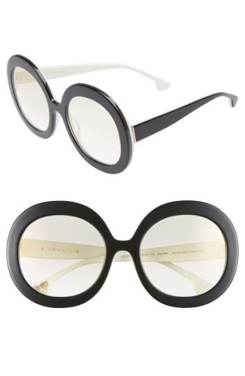 Women's Alice + Olivia Melrose 56mm Round Sunglasses - Black/ White