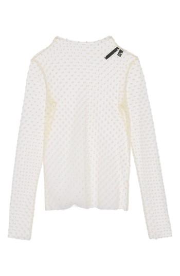 Women's Topshop By Boutique Polka Dot Mesh Top Us (fits Like 0) - Ivory