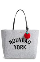 Kate Spade New York Nouveau York - Hallie Flannel Tote & Apple Pom Bag Charm - Grey