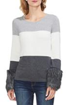 Women's Vince Camuto Faux Fur Cuff Colorblock Sweater, Size - Grey