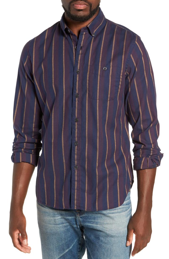 Men's Todd Snyder Classic Fit Stripe Flannel Sport Shirt, Size - Blue