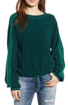 Women's Pam & Gela Velvet Stripe Crop Fleece Sweatshirt, Size - Green