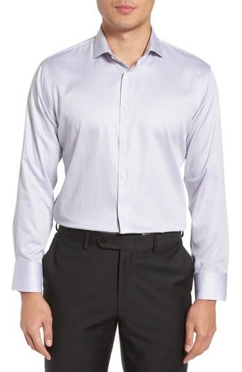 Men's Nordstrom Men's Shop Trim Fit Stripe Dress Shirt 34/35 - Grey