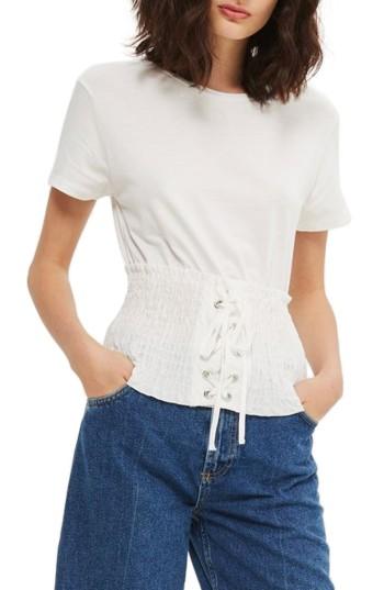 Women's Topshop Smocked Corset Top Us (fits Like 0-2) - White