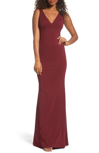 Women's Katie May V-neck Crepe Gown - Red