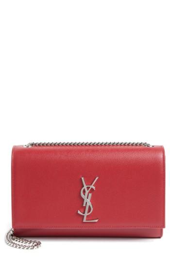 Saint Laurent Medium Kate Calfskin Leather Wallet On A Chain - Burgundy