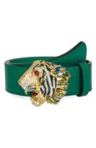 Women's Gucci Crystal Tiger Head Leather Belt