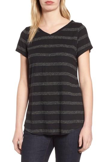 Women's Eileen Fisher Stripe Hemp & Organic Cotton Tee, Size - Black