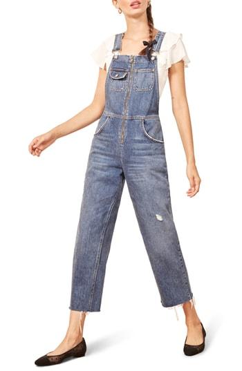 Women's Reformation Benji Zip Front Nonstretch Denim Overalls - Blue