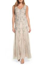Women's Adrianna Papell Beaded Double V-neck Gown - Metallic