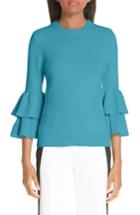 Women's Michael Kors Tiered Ruffle Sleeve Ribbed Sweater - Blue
