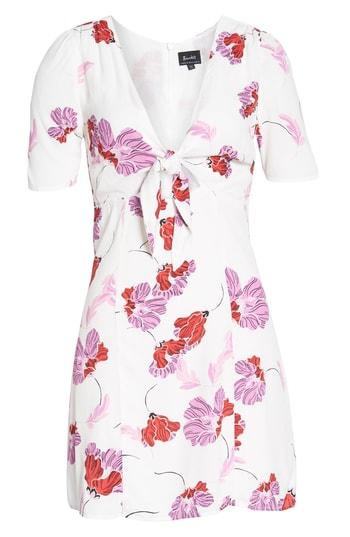 Women's Bardot Stencil Flower Knot Front Dress