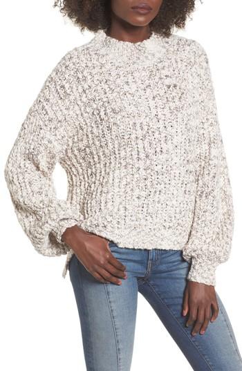 Women's Woven Heart Chunky Knit Mock Neck Sweater - Ivory