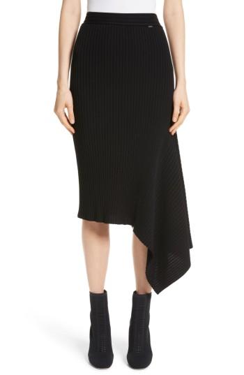 Women's St. John Collection Flat Rib Knit Asymmetrical Skirt, Size - Black