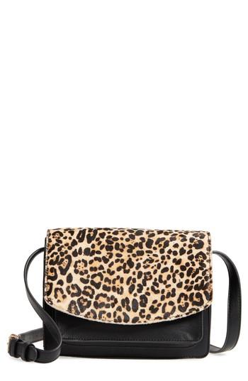 Sole Society Michelle Genuine Calf Hair Flap Crossbody Bag - Brown