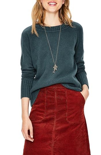Women's Boden Ribbed Sleeve Wool Cashmere Sweater - Green