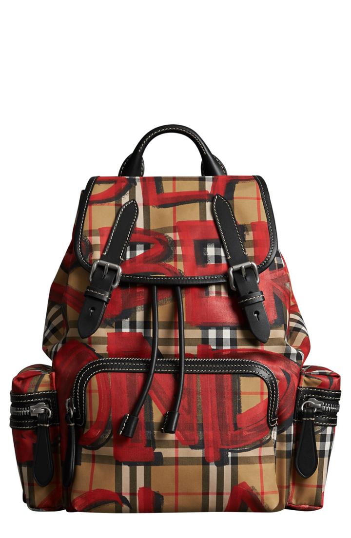 Burberry Medium Graffiti Print Vintage Check Canvas Rucksack -