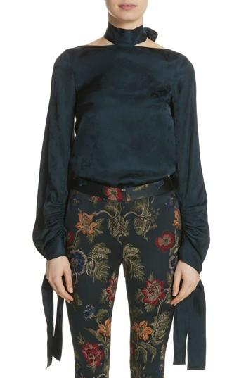 Women's Rosetta Getty Floral Jacquard Halter Neck Blouse - Blue/green