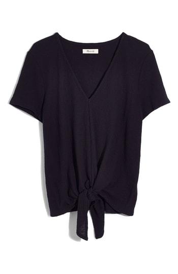 Women's Madewell Texture & Thread V-neck Modern Tie-front Top - Black