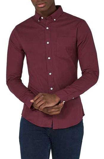 Men's Topman Muscle Fit Oxford Shirt, Size - Burgundy
