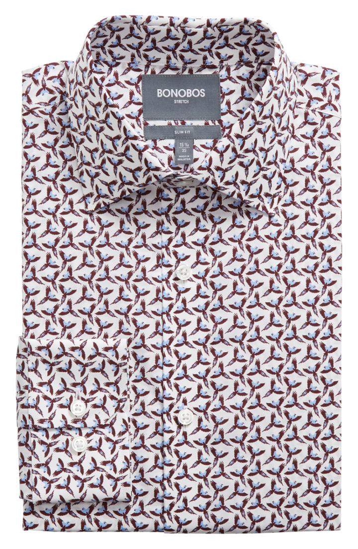 Men's Bonobos The Birds Slim Fit Stretch Check Dress Shirt 33 - Purple