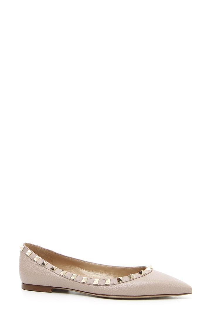 Women's Valentino Garavani Rockstud Pointy Toe Flat Us / 38eu - Beige