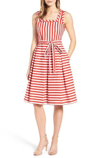 Women's Anne Klein Stripe Fit & Flare Dress - Red