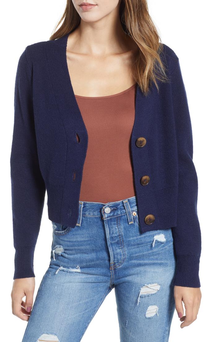 Women's Leith Portrait Neck Cardigan - Blue