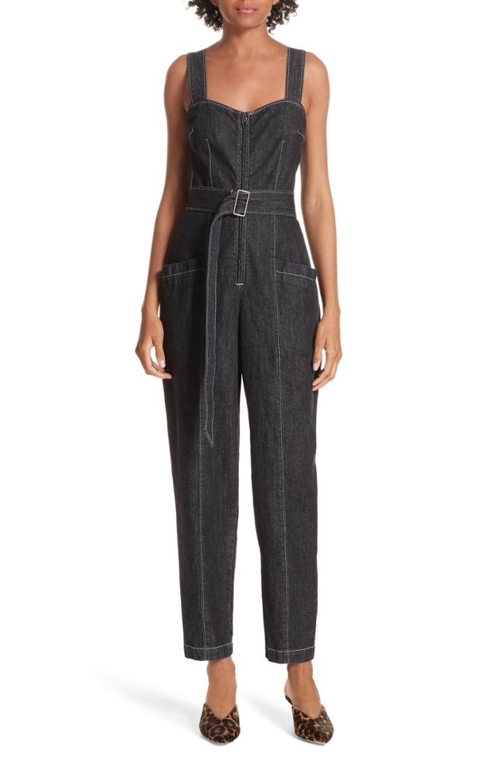 Women's La Vie Rebecca Taylor Topstitch Cotton Denim Jumpsuit