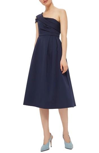 Women's Topshop One-shoulder Midi Dress Us (fits Like 0) - Blue