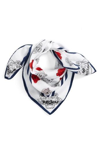 Women's Kenzo 'tiger Bandana' Cotton & Silk Scarf, Size - White
