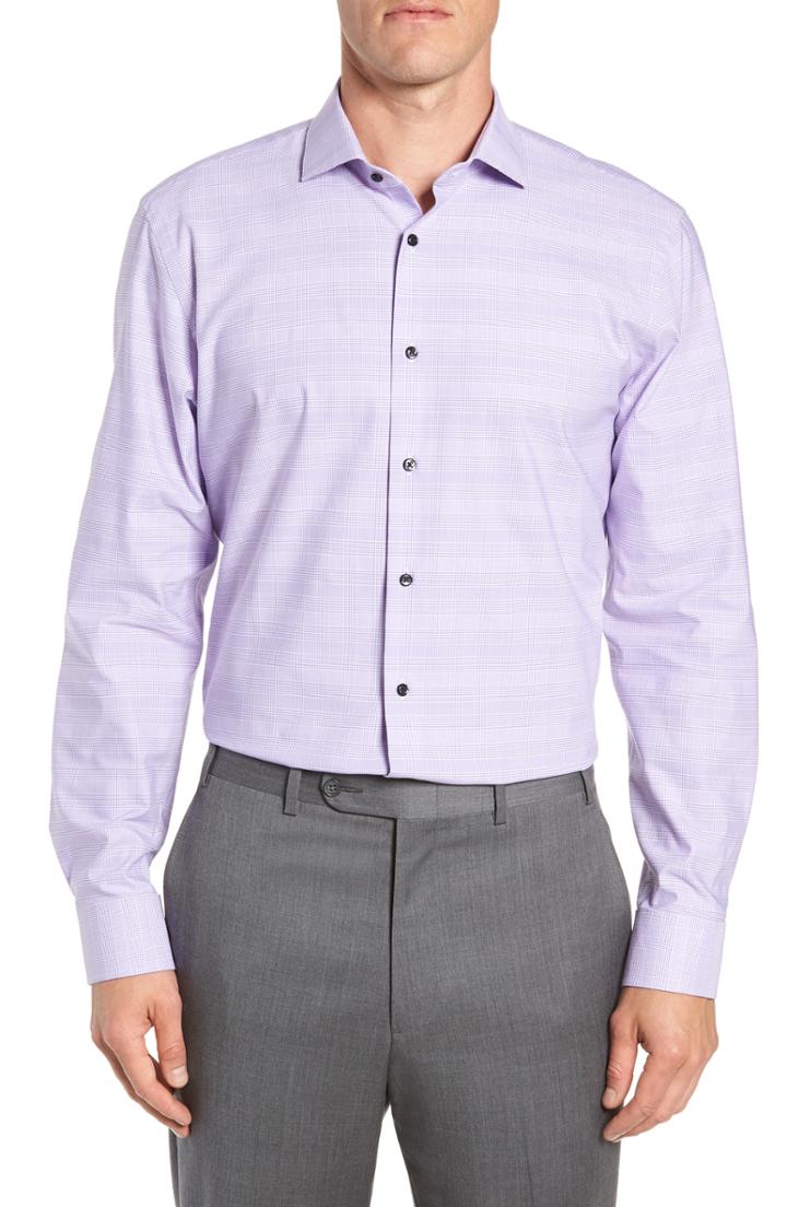 Men's Nordstrom Men's Shop Tech-smart Trim Fit Stretch Plaid Dress Shirt 32/33 - Purple