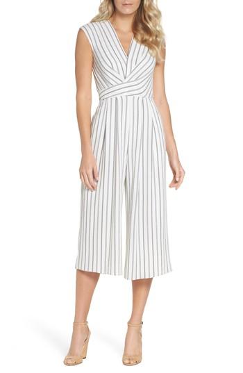 Women's Maggy London Stripe Crepe Crop Jumpsuit - White