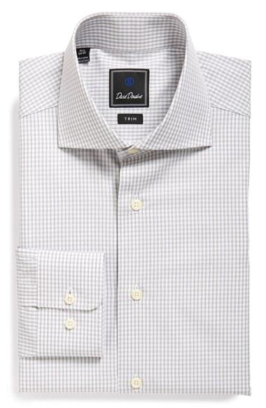 Men's David Donahue Trim Fit Check Dress Shirt .5 34/35 - Grey