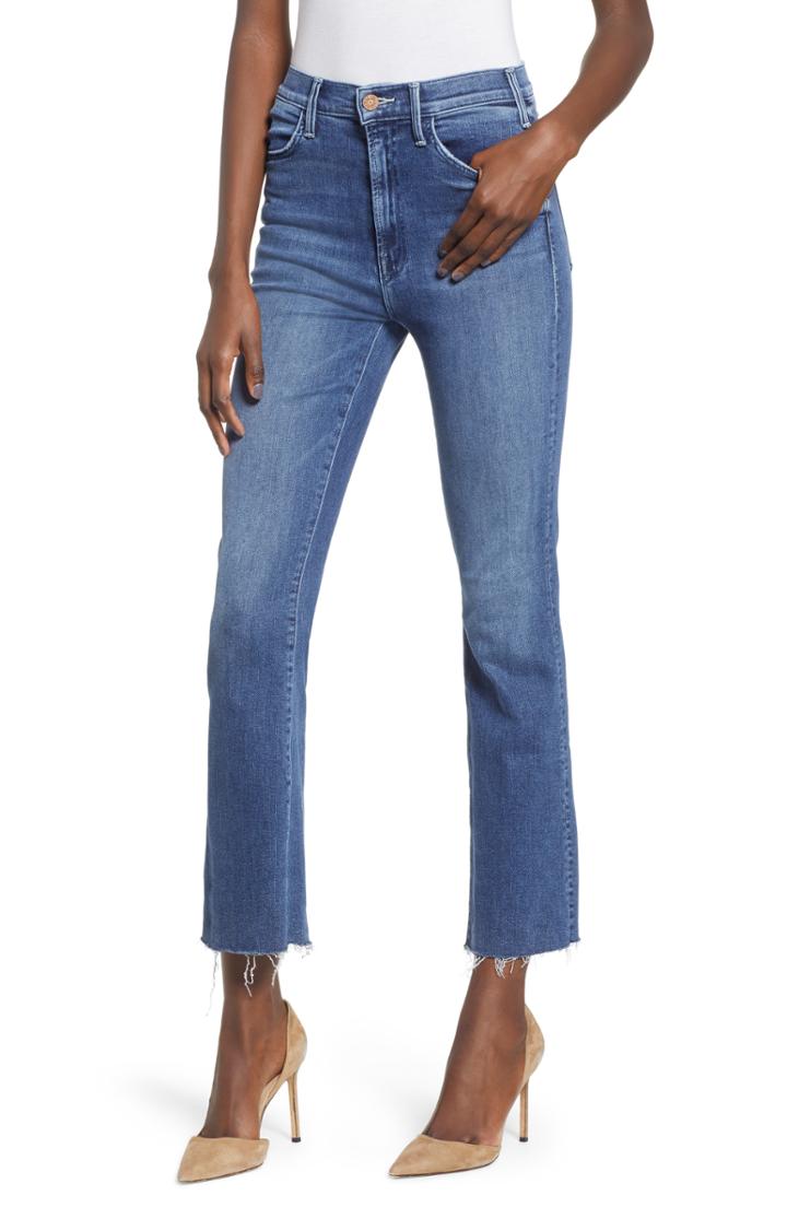Women's Mother Hustler Fray Ankle Bootcut Jeans - Blue