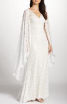 Women's Tadashi Shoji Cape Detail Lace Gown - Ivory