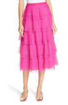 Women's Red Valentino Tiered Point D'esprit Midi Skirt Us / 38 It - Pink