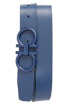 Men's Salvatore Ferragamo Tonal Double Gancini Leather Belt - Ultramarine
