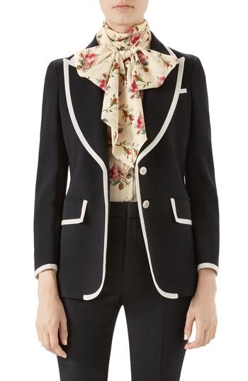 Women's Gucci Peak Lapel Stretch Cady Blazer Us / 36 It - Black