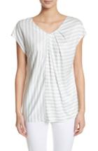 Women's St. John Collection Stripe Jersey Gathered Tee, Size - Green