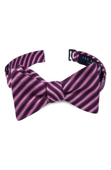 Men's Ted Baker London Stripe Silk Bow Tie, Size - Pink