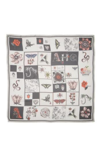 Women's Alexander Mcqueen Patch Print Silk Shawl Scarf, Size - Black