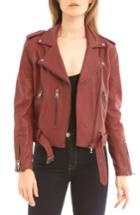 Women's Bagatelle Washed Leather Biker Jacket - Red
