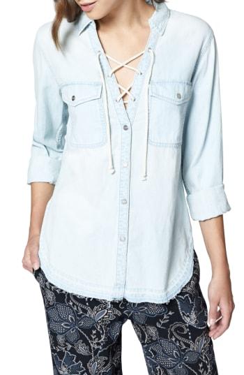 Women's Sanctuary Lace Me Up Denim Shirt, Size - Blue