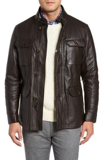 Men's Peter Millar Woodland Discovery Deerskin Leather Jacket - Brown
