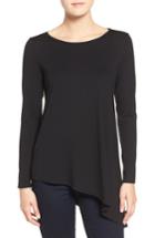 Women's Eileen Fisher Round Neck Lightweight Jersey Asymmetrical Hem Top - Black