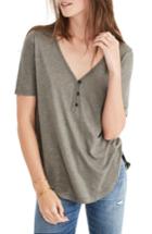 Women's Madewell Drapey Henley Tee, Size - Green