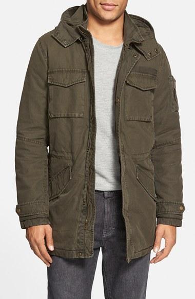 Men's Black Rivet Hooded Cotton Military Parka (online Only)